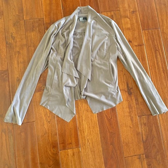 KUT from the Kloth Tayanita Faux Suede Drape Front Jacket size L Taupe - Picture 3 of 15